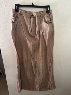 Neutral Washed Long Denim Skirt